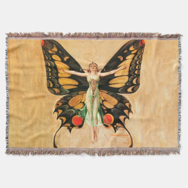 Cobertor Ilustração da Mulher Voando Borboleta Flapper (Frente)