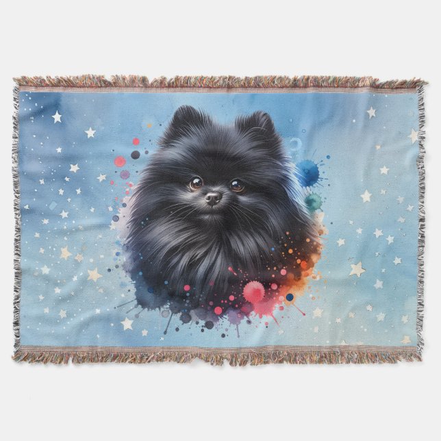 Cobertor Ilustração de aquarela pomeraniana preta (Frente)