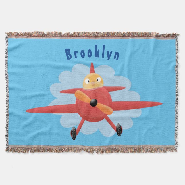 Cobertor Ilustração de desenho animado de avião vermelho-vo (Frente)