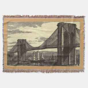Cobertor Ilustração do vintage da ponte de Brooklyn (1879