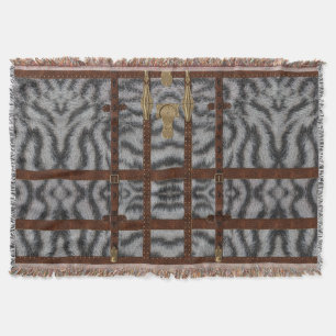 Cobertor Impressão Animal de Tigre Branco Tribal em Couro V