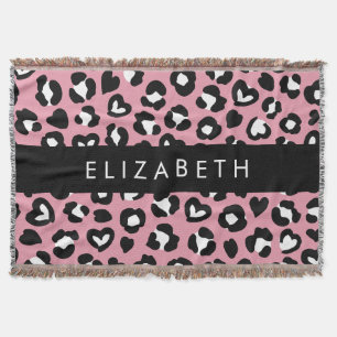 Cobertor Impressão Animal, Leopardo Rosa, Corações, Seu Nom