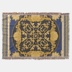 Cobertor Impressão Bandana: Azul Negro Dourado.
