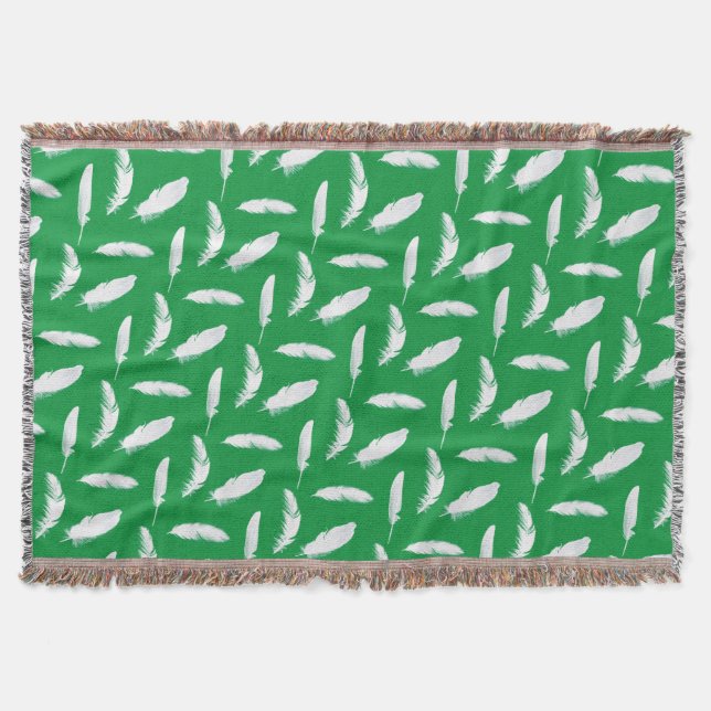 Cobertor Impressão de pena branca no Jade Green (Frente)
