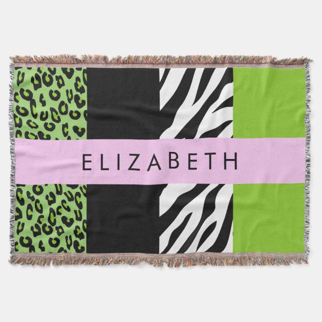 Cobertor Impressão Leopardo, Impressão Zebra, Verde, Seu No (Frente)
