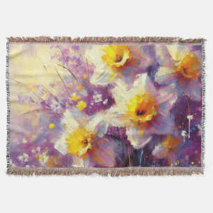 Cobertor Impressionista Daffodil Floral Purple Yellow Art