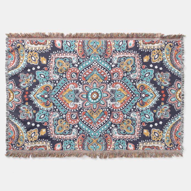Cobertor Indian Paisley: Padrão Étnico de Mandala (Frente)