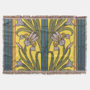 Cobertor Iris Flower Art Nouveau Padrão De Vidro Obtido