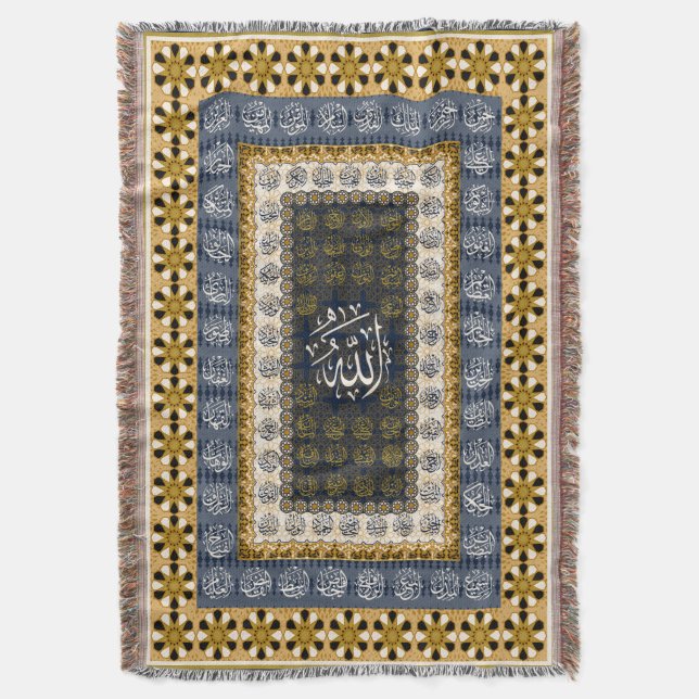 Cobertor Islamic Wall Art Allah Names Calligraphy Geometric (Frente Vertical)