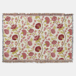 Cobertor Jacobean Floral Big Pattern Reds Pinks Dourado Cre