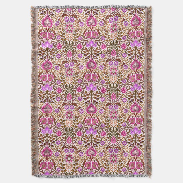 Cobertor Jacobean Floral Damask, Pink, Violet e Brown (Frente Vertical)