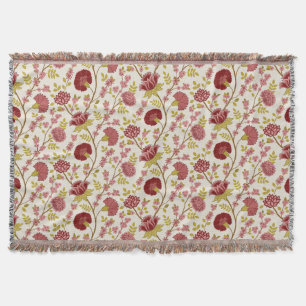 Cobertor Jacobean Floral Reds Pinks Dourado Cream
