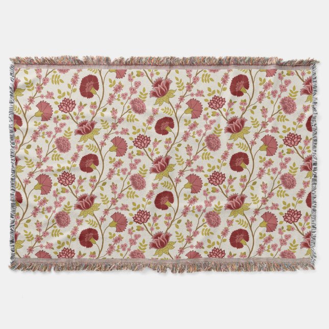 Cobertor Jacobean Floral Reds Pinks Dourado Cream (Frente)