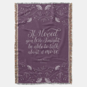 Cobertor Jane Austen Emma Roxo Floral Citação de Amor