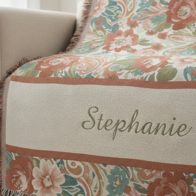 Cobertor Jardim Botânico Terracota Terroso (Personalized heirloom floral throw blanket)
