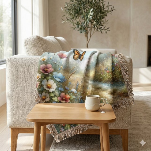 Cobertor Jardim de Borboletas do Prado de Flores Silvestres (Wildflower Meadow Butterfly Garden Throw Blanket)