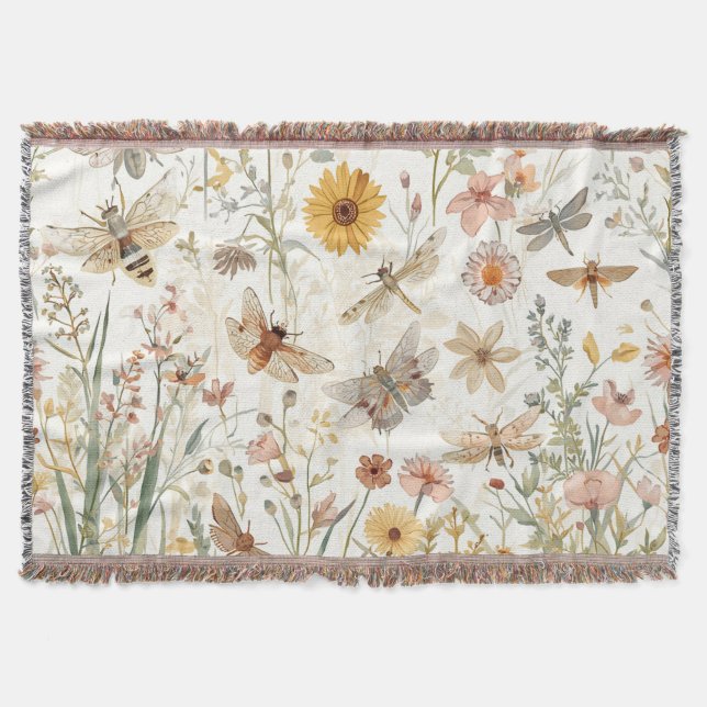 Cobertor Jardim de Flores Silvestres Borboletas Botânicas F (Frente)