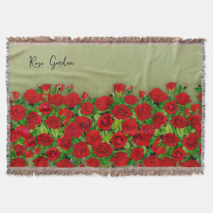 Cobertor Jardim de Rosas Vermelhas Vibrantes Padrão Floral