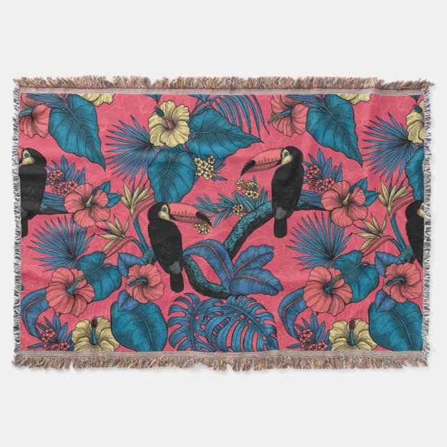 Cobertor Jardim tucano em vermelho e azul (Frente)