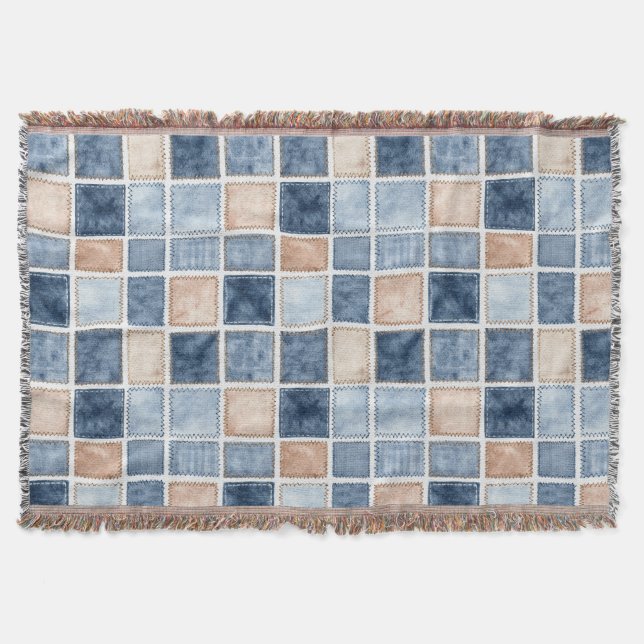 Cobertor Jeans Azul Denim Creme Falso (Frente)