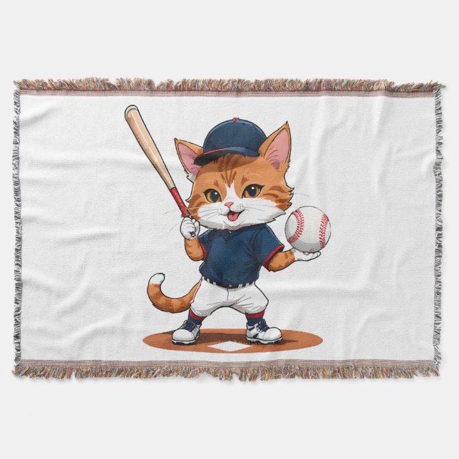 Cobertor Jogador de beisebol gato (Frente)
