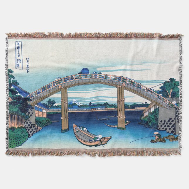 Cobertor Katsushika Hokusai - Sob Ponte Mannen, Fukagawa (Frente)