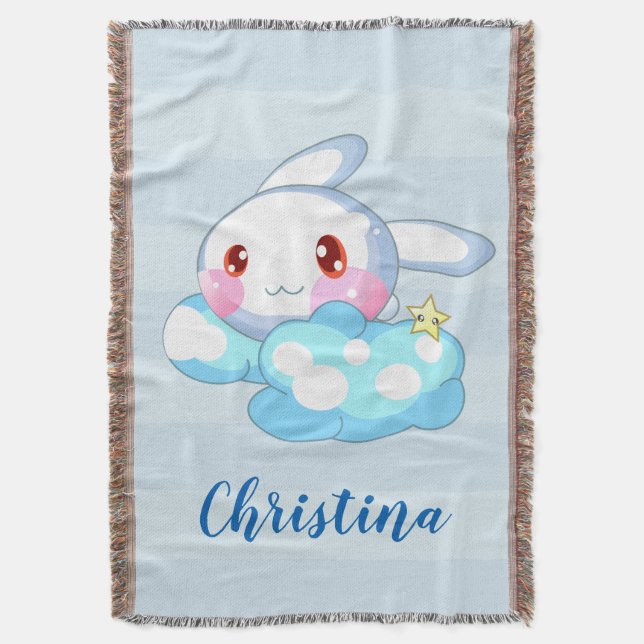 Cobertor Kawaii Bunny, Cloud & Star Personalizado (Frente Vertical)