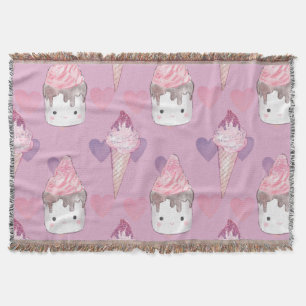 Cobertor Kawaii Marshmallow e padrão de Sorvete