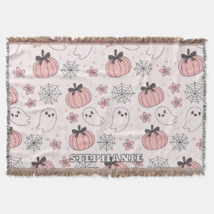Cobertor Kawaii Pink Halloween Fantasmas e Pumpkins