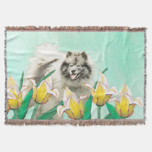 Cobertor Keeshond em Tulips pintando uma linda arte canina 