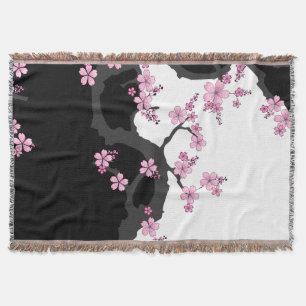 Cobertor Kimono Black e White Pink Sakura