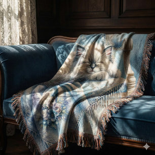 Cobertor Kitten Adormecido Azul Cottagecore Sonho