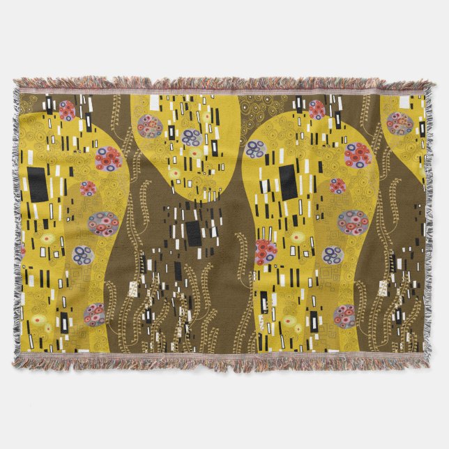 Cobertor Klimt Inspirou Dourada Arte Nouveau O Beijo (Frente)
