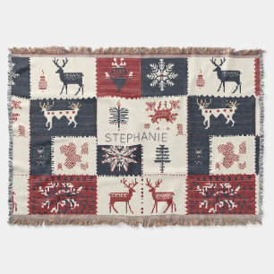Cobertor Knit de Natal Nórdico Reindeer & Snowflakes