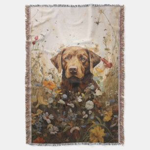 Cobertor Labrador de chocolate e flores silvestres