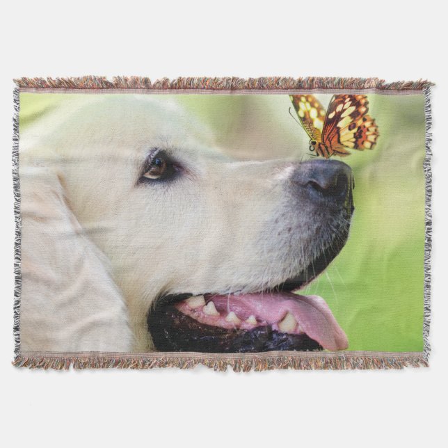 Cobertor Labrador E Travesseiro decorativo De Borboleta (Frente)