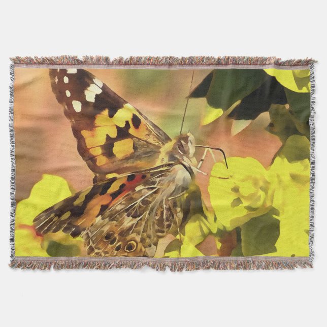 Cobertor Lady Butterfly pintada em Myrtle Spurge (Frente)