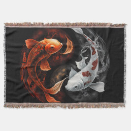 Cobertor Laranja E Branco Sortudo Peixe Koi Arte Japão