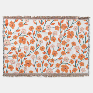 Cobertor Laranja Floral Pastel Branco Sem Costura