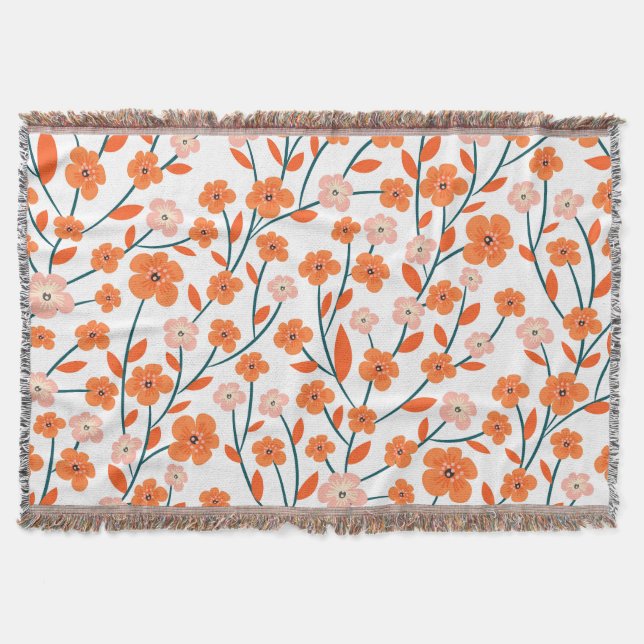 Cobertor Laranja Floral Pastel Branco Sem Costura (Frente)