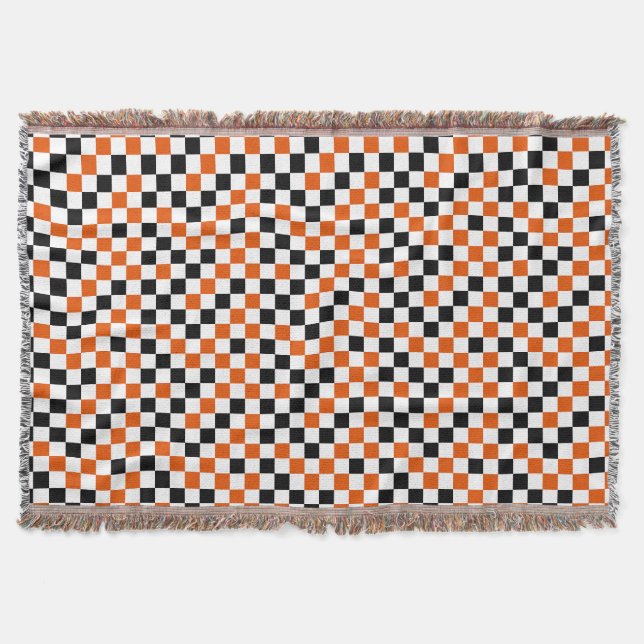 Cobertor Laranja Preto e Branco Xadrez  (Frente)