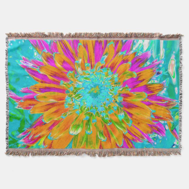 Cobertor Laranja Tropical e Dália Rosa Quente (Frente)