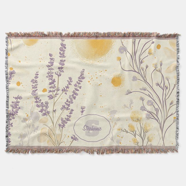 Cobertor Lavanda Whimsical e Padrão Floral Amarelo (Frente)
