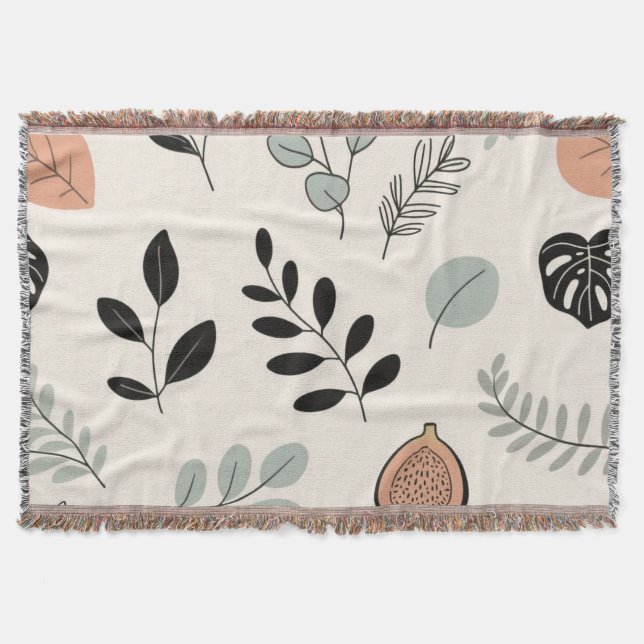 Cobertor Leaf Whisper – Minimal Botanical Line Art Blanket (Frente)