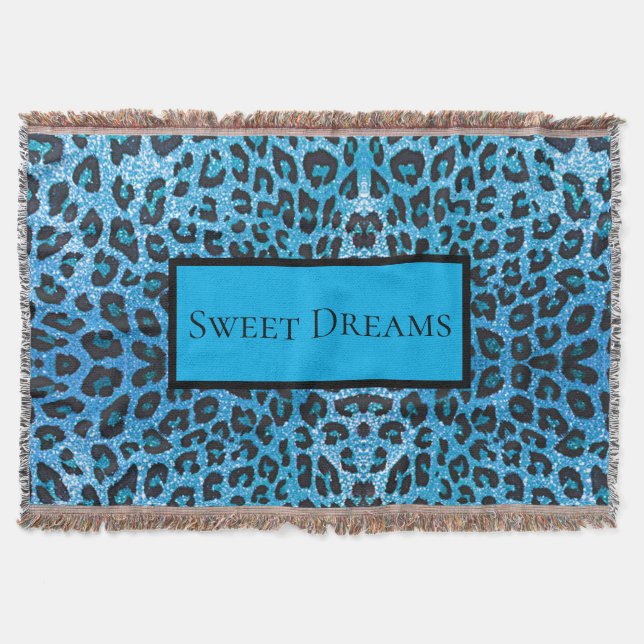 Cobertor Leopardo Azul Brilho Falso Sonhos Doces Moderno Ch (Frente)