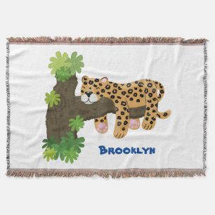 Cobertor Leopardo bonito dormindo em desenho animado de árv