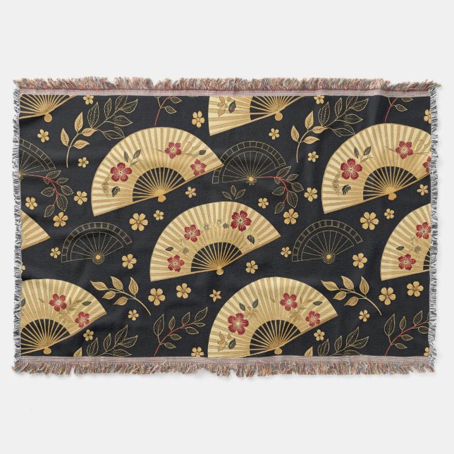 Cobertor Leque de Ouro Japonês Padrão Sakura (Frente)
