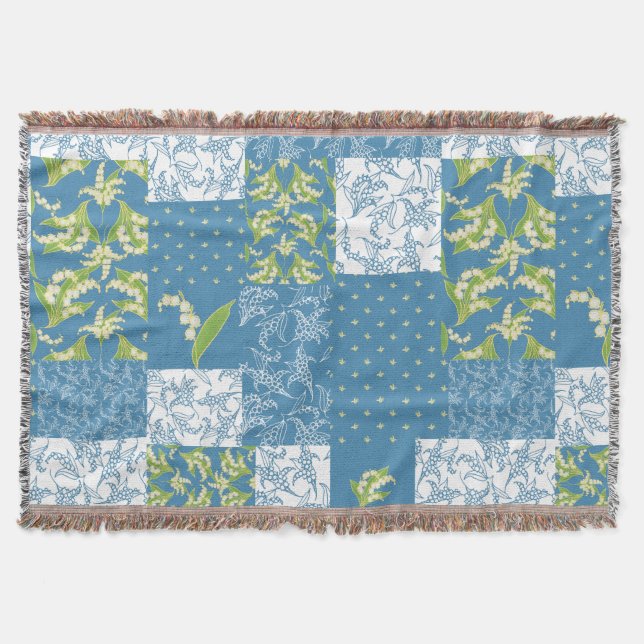 Cobertor Lily-of-the-Valley Faux Patchwork Blue (Frente)