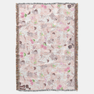 Cobertor Lindo Coelho Kawaii Japonês e Xadrez Gingham Rosa