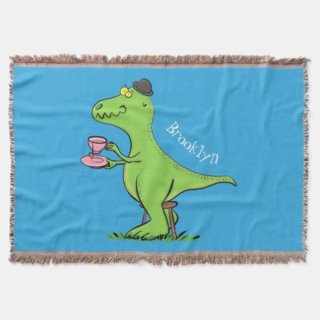 Cobertor Lindo dinossauro cartoon t rex verde engraçado (Frente)